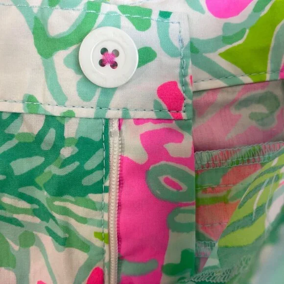 Lilly Pulitzer Girls Floral Cotton Shorts Pink Green Tropical Print Size 14 - Picture 3 of 8